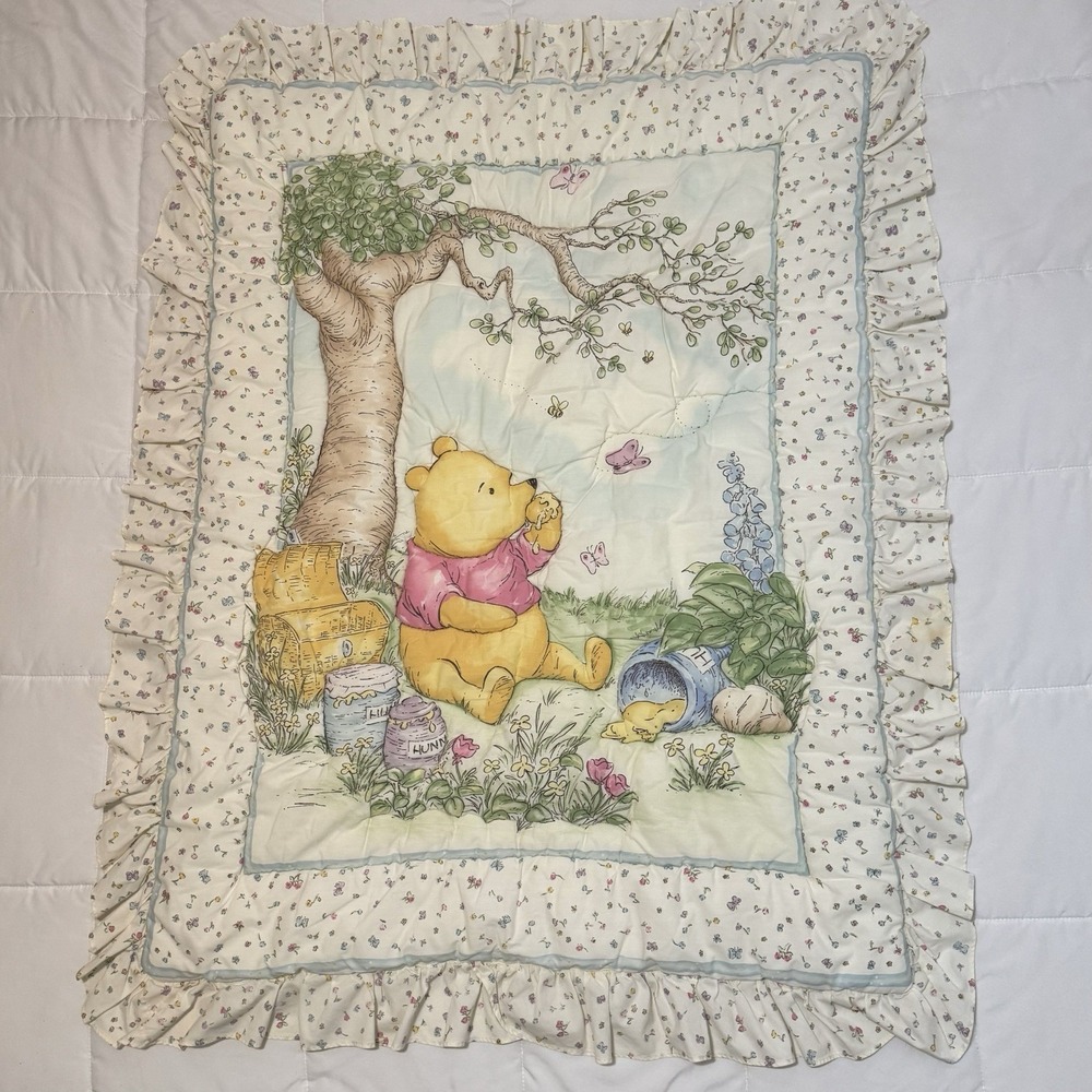 Disney Winnie the Pooh Baby Quilt Blanket Comforter 90s Red Calliope USA Baby